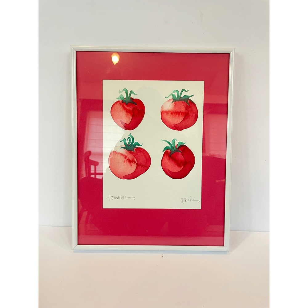 Vintage Tomatoes Watercolor Art Print‎ Signed Framed 11x14